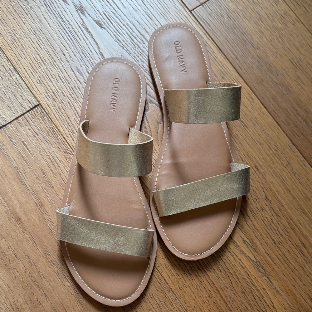 😊Old Navy Gold Double-Strap Slide Sandals Sz 9